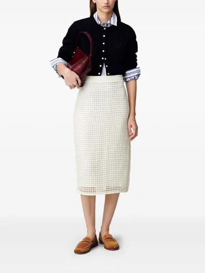 Claudie Pierlot Crochet-knit Midi Skirt In White