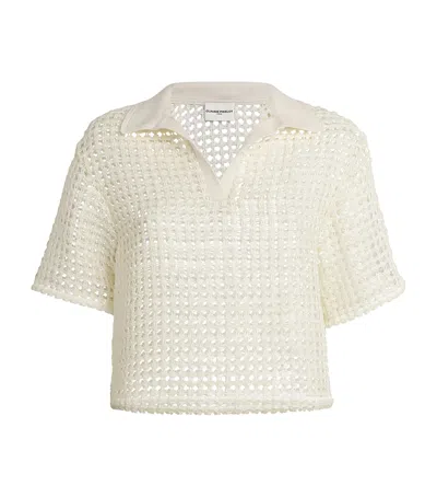 Claudie Pierlot Mesh Crochet Polo Top In Neutral