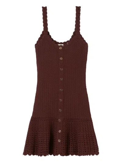 Claudie Pierlot Crochet Mini Dress In Burgundy
