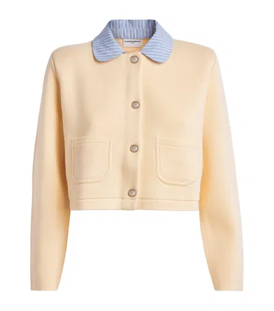 Claudie Pierlot Cropped Collared Knitted Cardigan In Neutral
