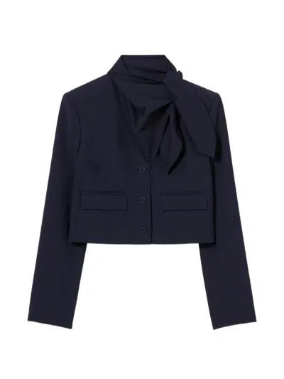 Claudie Pierlot Cropped Pussy-bow Blazer In Blue