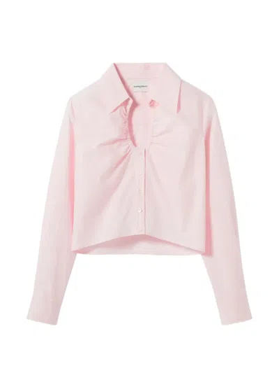 Claudie Pierlot Womens Pale Pink Cropped V-neck Cotton Shirt In Multi