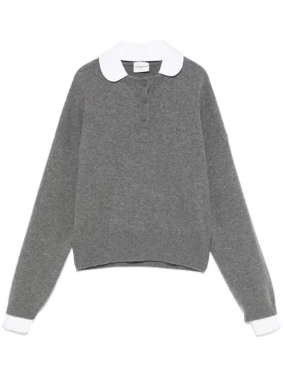 Claudie Pierlot Detachable-collar Polo Shirt In Noir / Gris
