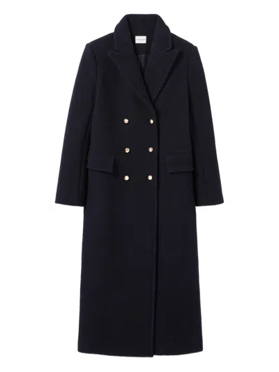Claudie Pierlot Womens Navy Long Lapel-collar Double-breasted Wool Coat In Black