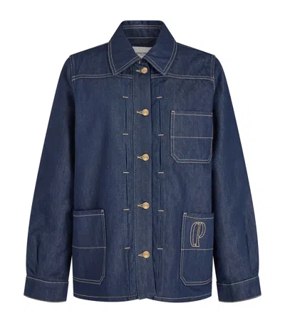 Claudie Pierlot Embroidered Logo Denim Jacket In Blue