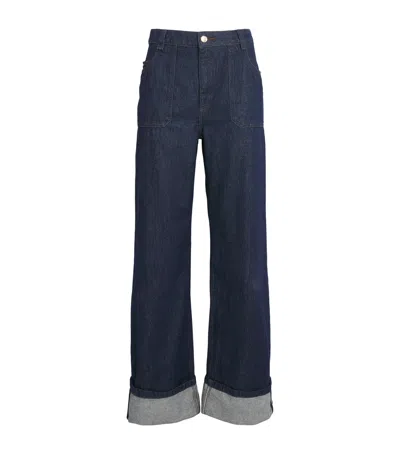 Claudie Pierlot Embroidered-cuff High-rise Straight Jeans In Blue