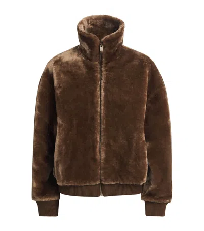Claudie Pierlot Faux Fur Zip-up Jacket In Brown