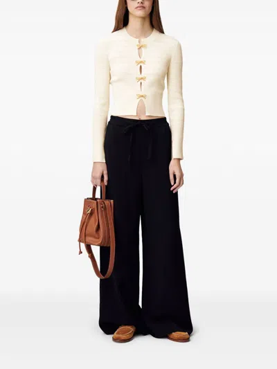 Claudie Pierlot Fine-knit Bow-embellished Sweater In Neutrals