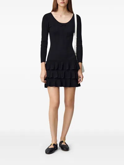 Claudie Pierlot Fine-knit Mini Dress In Noir / Gris