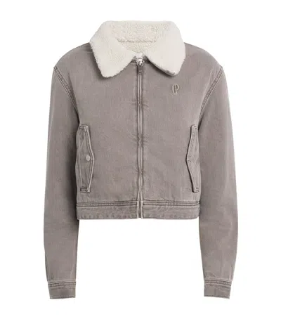 Claudie Pierlot Fleece-lined Denim Jacket In Gray