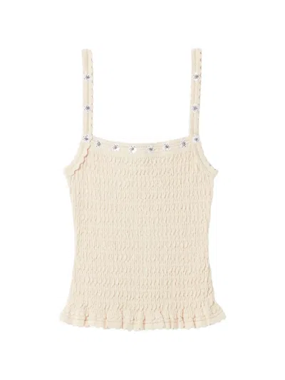 Claudie Pierlot Floral-applique Textured Tank Top In Neutral