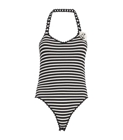 Claudie Pierlot Floral-detail Stripe Bodysuit In Black