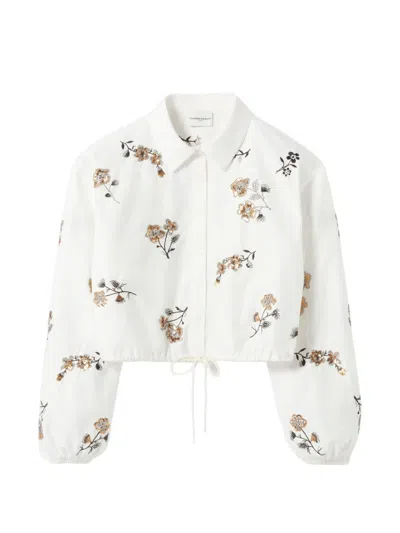 Claudie Pierlot Womens Ecru Sequin Floral-print Cotton Shirt In White