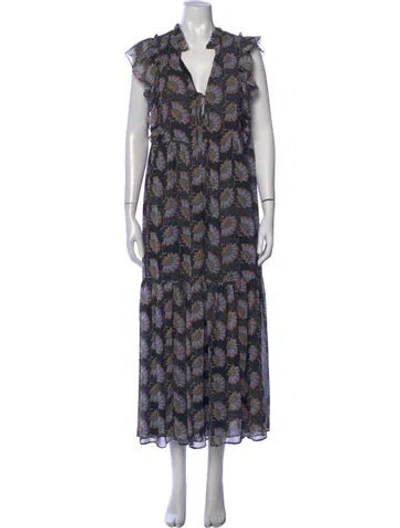 Pre-owned Claudie Pierlot Floral Print Long Dress In Blue