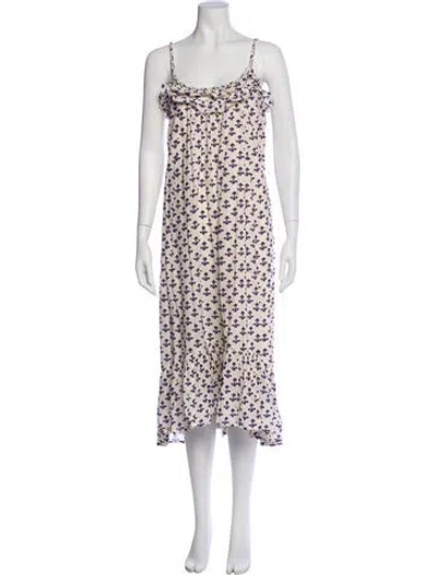 Pre-owned Claudie Pierlot Floral Print Long Dress In Neutral