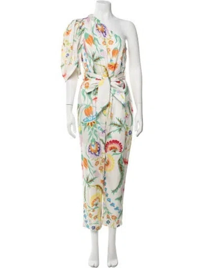 Pre-owned Claudie Pierlot Floral Print One-shoulder Jumpsuit In White