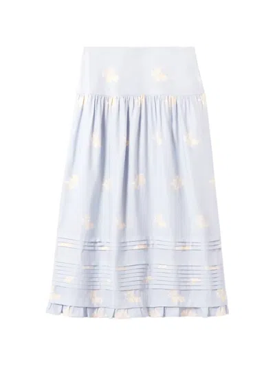 Claudie Pierlot Womens Light Print Floral-print Linen-blend Midi Skirt In Blue