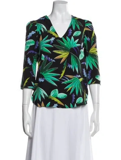 Pre-owned Claudie Pierlot Floral Print V-neck Blouse In Green