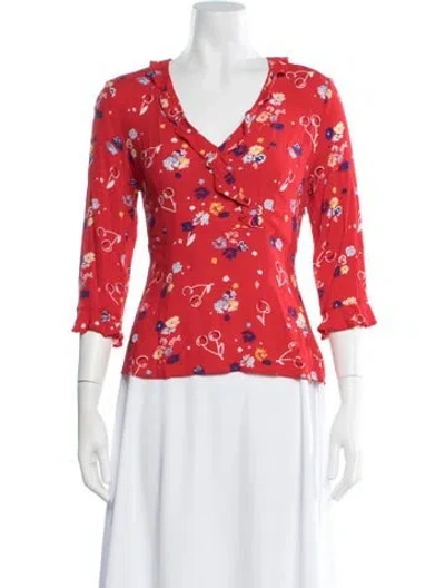 Pre-owned Claudie Pierlot Floral Print V-neck Blouse In Red