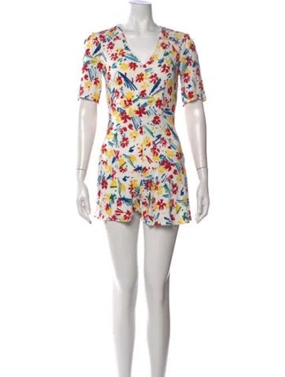 Pre-owned Claudie Pierlot Floral Print V-neck Jumpsuit In White