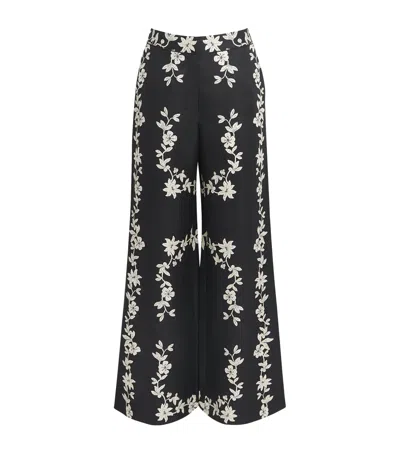 Claudie Pierlot Floral Wide-leg Tailored Trousers In Black