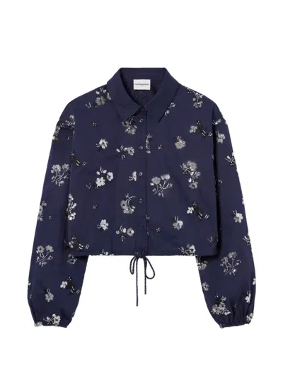 Claudie Pierlot Floral-embroidered Sequinned Shirt In Blue