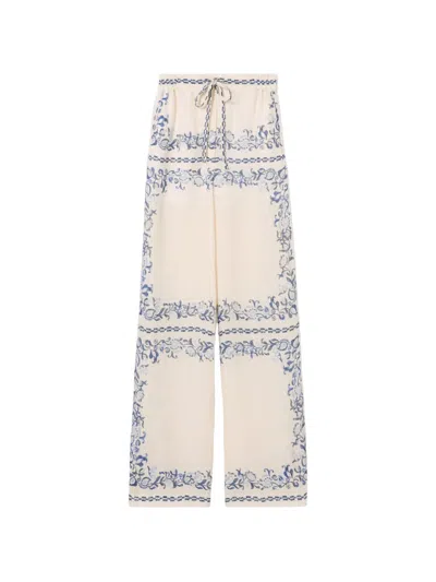 Claudie Pierlot Floral-print Linen Trousers In Neutral
