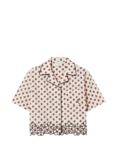 Claudie Pierlot Floral-print Scalloped-hem Shirt In Neutral