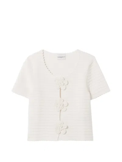 Claudie Pierlot Flower-appliqué Ribbed Cardigan In Neutral