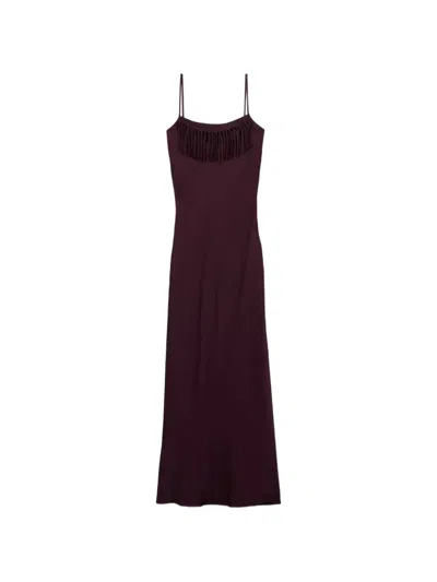 Claudie Pierlot Fringe-detail Spaghetti-strap Dress In Burgundy