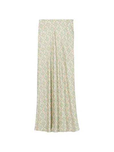 Claudie Pierlot Womens Light Print Abstract-print Mid-rise Satin Maxi Skirt In Green