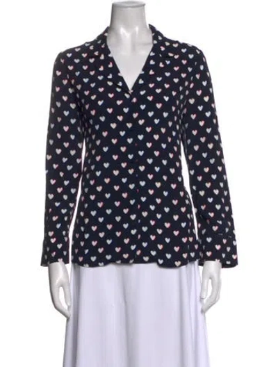 Pre-owned Claudie Pierlot Graphic Print V-neck Blouse In Blue