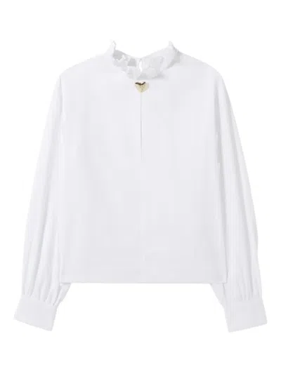 Claudie Pierlot Womens White Striped Victorian-collar Cotton Blouse