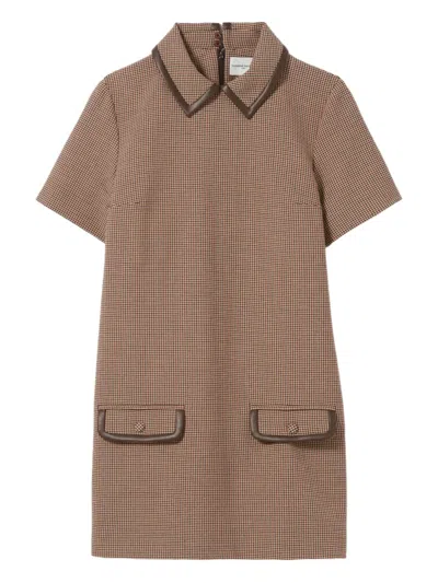 Claudie Pierlot Houndstooth Leather-trimmed Dress In Neutral