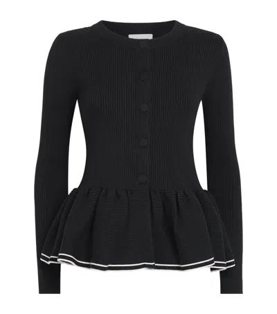 Claudie Pierlot Knitted Peplum Cardigan In Black
