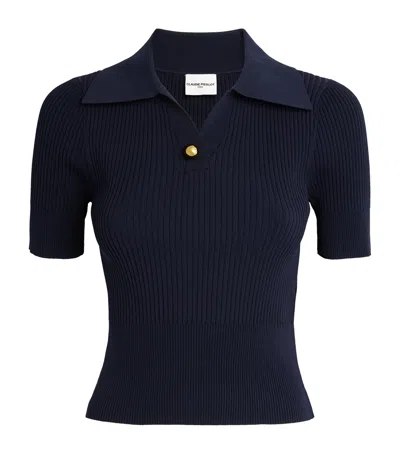 Claudie Pierlot Knitted Polo Shirt In Blue