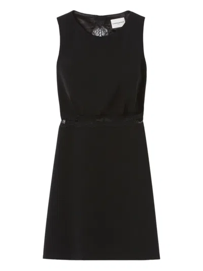 Claudie Pierlot Womens Black Sleeveless Lace-trim Stretch-woven Mini Dress