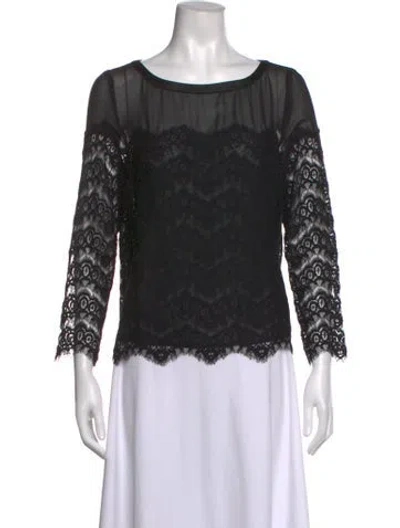 Pre-owned Claudie Pierlot Lace Pattern Crew Neck Blouse In Black