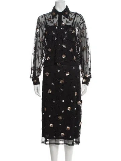 Pre-owned Claudie Pierlot Lace Pattern Lasercut Accents Dress Set W/ Tags In Black