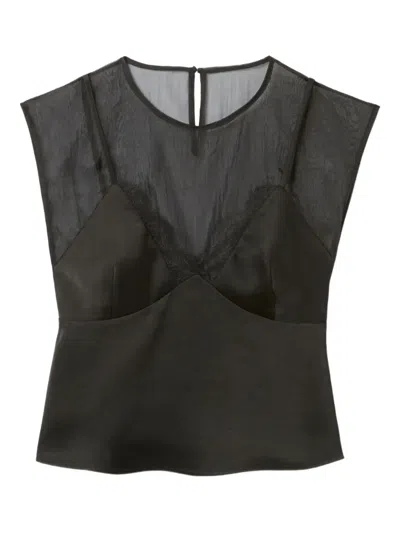 Claudie Pierlot Womens Black Sleeveless Lace-embroidered Satin Top