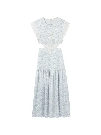 Claudie Pierlot Womens Light Print Floral Lace-trim Satin Maxi Dress In Multi