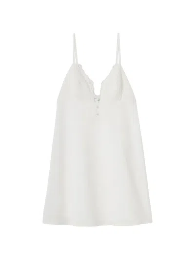 Claudie Pierlot Womens Ecru V-neck Lace-trim Woven Mini Dress In White