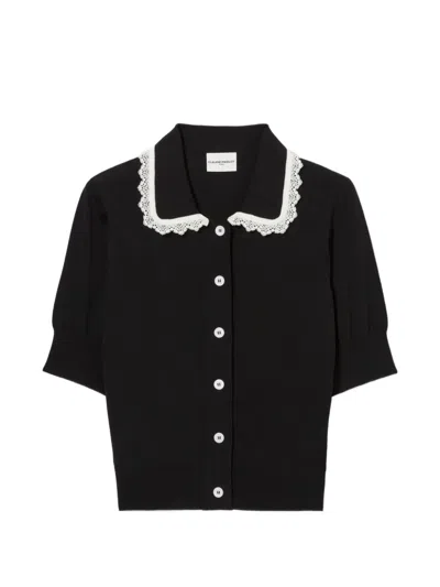 Claudie Pierlot Lace-trimmed Short-sleeve Cardigan In Black