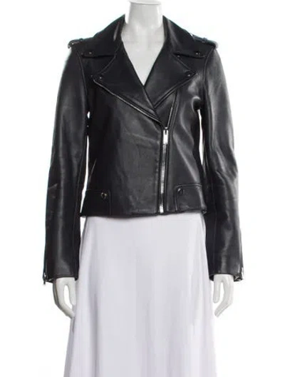 Pre-owned Claudie Pierlot Lamb Leather Biker Jacket In Black