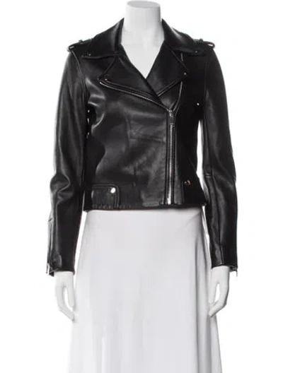 Pre-owned Claudie Pierlot Lamb Leather Biker Jacket In Gray
