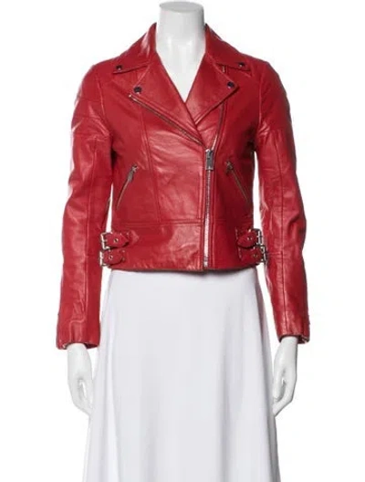 Pre-owned Claudie Pierlot Lamb Leather Biker Jacket In Red