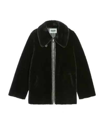 Claudie Pierlot Lapel Zipper Fur In Black