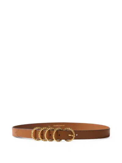 Claudie Pierlot Leather Belt With Gold Buckle In Brown