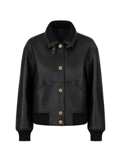 Claudie Pierlot Leather Bomber Jacket In Black