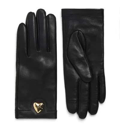 Claudie Pierlot Leather Heart Charm Gloves In Black